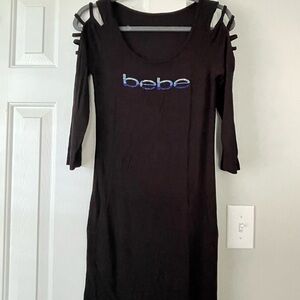 Bebe Black Long Sleeve Dress with Cut-Out Shoulders